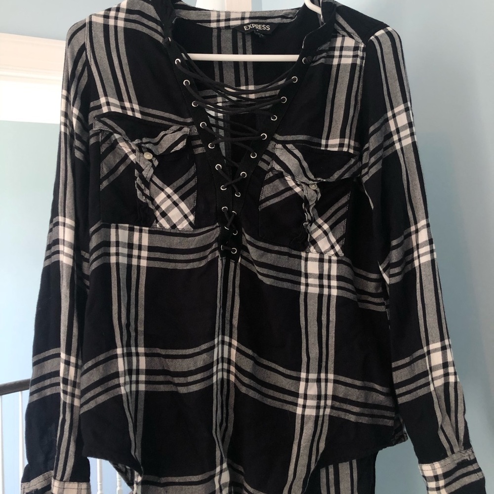 Express Women’s Plaid Black Top